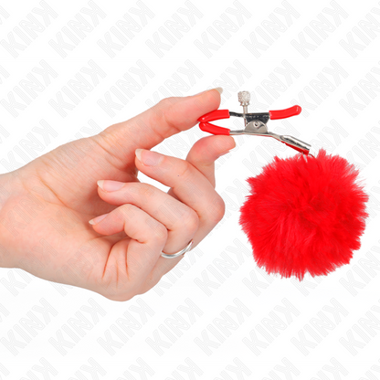 Kink - pince à tétons avec boule en fausse fourrure rouge 6 cm