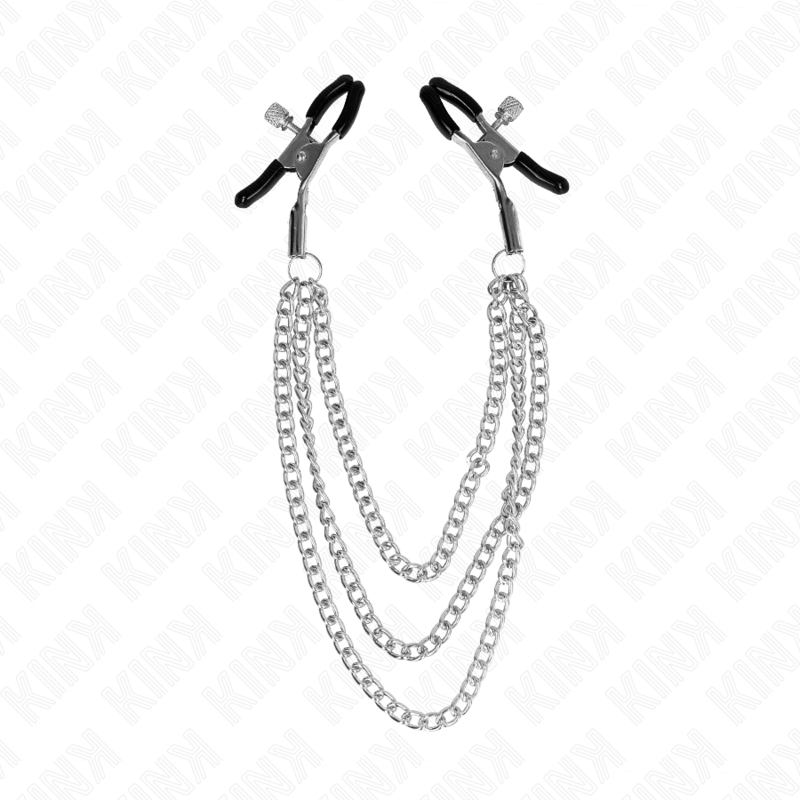 KINK - PINCES À TÉTONS AVEC 3 CHAÎNES ARGENTÉES 20/23/28 CM