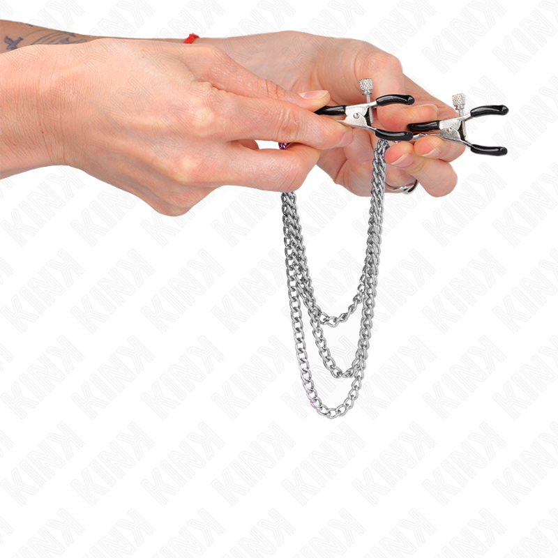 KINK - PINCES À TÉTONS AVEC 3 CHAÎNES ARGENTÉES 20/23/28 CM