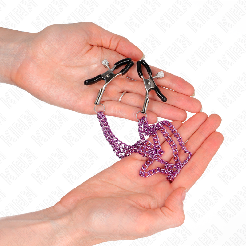Kink - pinze per capezzoli con 3 catene viola 20/23/28 cm