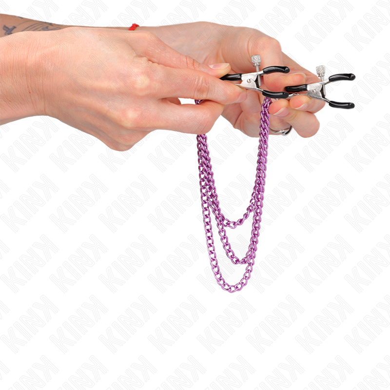 Kink - pinze per capezzoli con 3 catene viola 20/23/28 cm