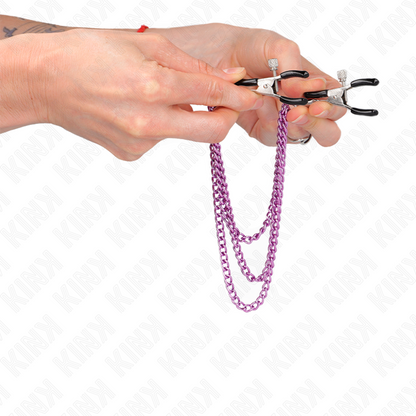 Kink - pinze per capezzoli con 3 catene viola 20/23/28 cm
