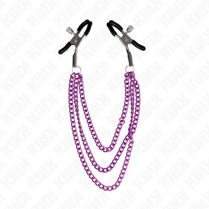 Kink - pinze per capezzoli con 3 catene viola 20/23/28 cm