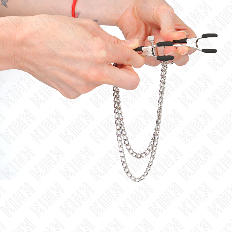 Kink - pinze per capezzoli con 2 catene spesse argento 20/23 cm