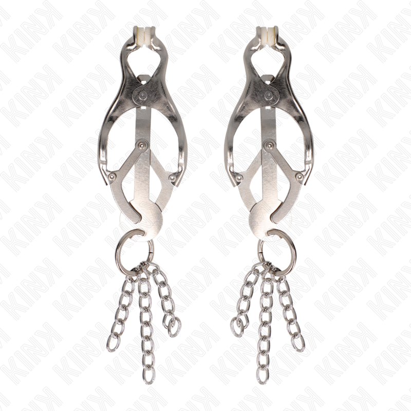 Kink - pinze per capezzoli trifoglio giapponese con catenine argento