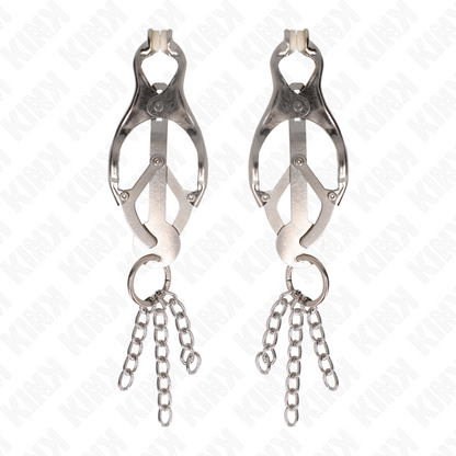 Kink - pinze per capezzoli trifoglio giapponese con catenine argento