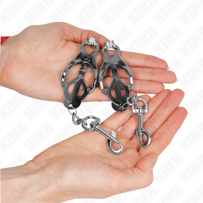 Kink - pinze per capezzoli trifoglio giapponese con ganci argento