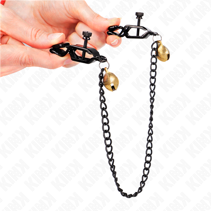 Kink - pinze per capezzoli a catena piatta e campana argento 30 cm