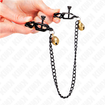 Kink - pinze per capezzoli a catena piatta e campana argento 30 cm