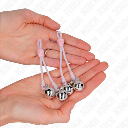 Kink - pinze per capezzoli teschio luminoso con anello campanelli regolabili rosa/argento