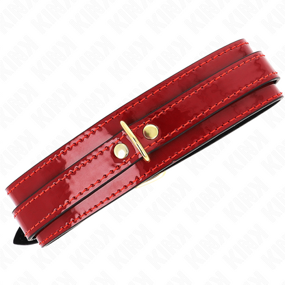 KINK - COLLIER RÉGLABLE ROUGE LIE DE VIN AVEC DÉTAILS DORÉS 29-42,5 CM X 4 CM