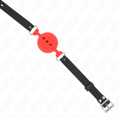 KINK - BAILLON EN SILICONE INTÉGRAL 55 x 2 CM AVEC SPHÈRE DE 5 CM TAILLE L ROUGE RÉGLABLE 35-51 CM