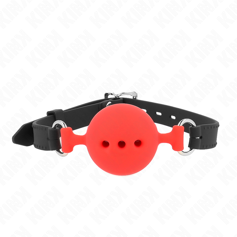 KINK - BAILLON EN SILICONE INTÉGRAL 55 x 2 CM AVEC SPHÈRE DE 5 CM TAILLE L ROUGE RÉGLABLE 35-51 CM