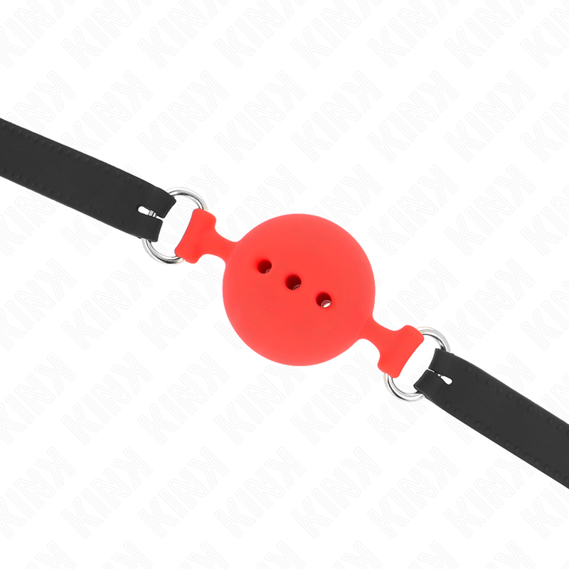 KINK - BAILLON EN SILICONE INTÉGRAL 55 x 2 CM AVEC SPHÈRE DE 5 CM TAILLE L ROUGE RÉGLABLE 35-51 CM
