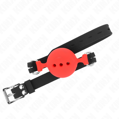 KINK - BAILLON EN SILICONE INTÉGRAL 55 x 2 CM AVEC SPHÈRE DE 5 CM TAILLE L ROUGE RÉGLABLE 35-51 CM