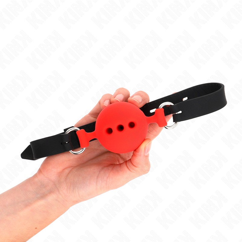 KINK - BAILLON EN SILICONE INTÉGRAL 55 x 2 CM AVEC SPHÈRE DE 5 CM TAILLE L ROUGE RÉGLABLE 35-51 CM