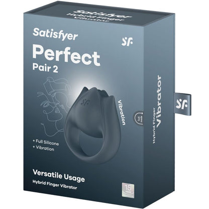 Satisfyer - perfect pair 2 multivibratore 2 in 1 anello per pene e stimolatore per dita grigio