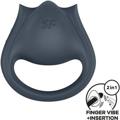 Satisfyer - perfect pair 2 multivibratore 2 in 1 anello per pene e stimolatore per dita grigio