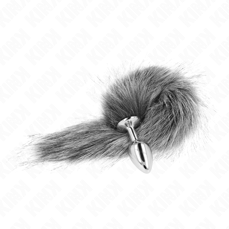 Kink - plug anale taglia s 7 x 3 cm con coda sintetica 40 cm grigio