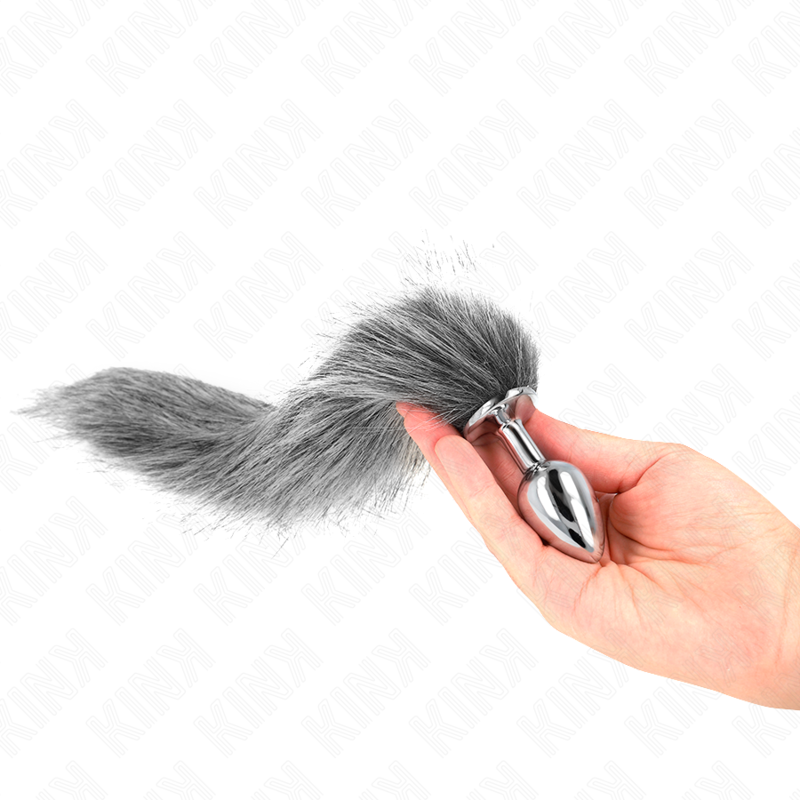 Kink - plug anale taglia s 7 x 3 cm con coda sintetica 40 cm grigio
