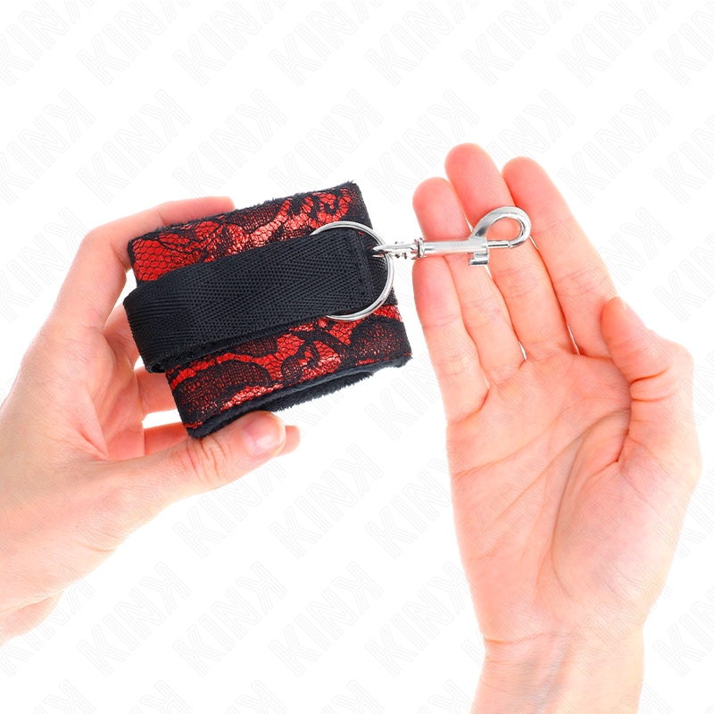 Kink - polso corto in pizzo di velluto e fascia in nylon rosso / nero 23 x 6,5 cm