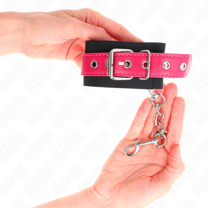 Kink - resistenza da polso in nylon nero con cintura in similpelle rosa lampone regolabile 19-29 cm x 5,1 cm