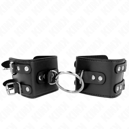 KINK - POLSO FISSO CON ANELLO E BORCHIE REGOLABILE NERO 17-22 CM X 6,5 CM