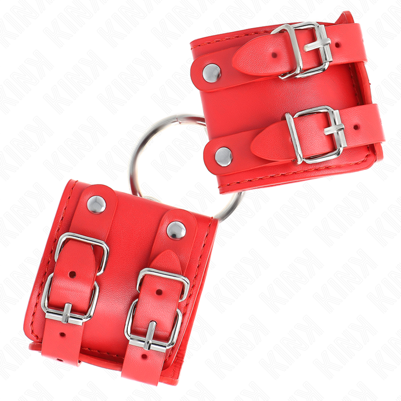 Kink - polso fisso con anello e borchie regolabile rosso 17-22 cm x 6,5 cm