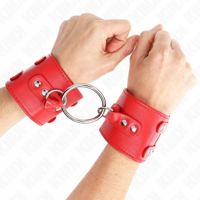 Kink - polso fisso con anello e borchie regolabile rosso 17-22 cm x 6,5 cm