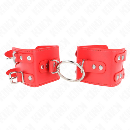 Kink - polso fisso con anello e borchie regolabile rosso 17-22 cm x 6,5 cm