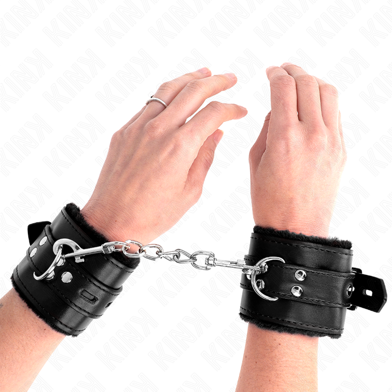 Kink - polsini imbottiti in pelliccia con fori quadri neri e cintura nera regolabile 17-29 cm x 6 cm