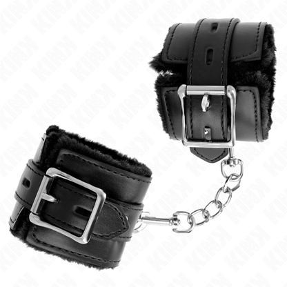 Kink - polsini imbottiti in pelliccia con fori quadri neri e cintura nera regolabile 17-29 cm x 6 cm