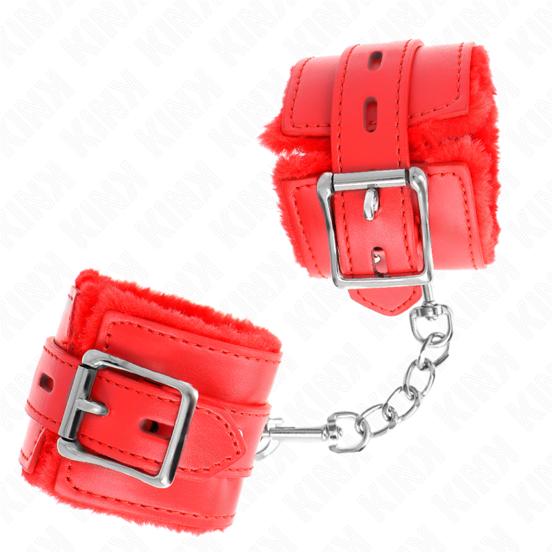 Kink - polsini imbottiti in pelliccia con fori quadri rosso e cintura rossa regolabile 17-29 cm x 6 cm