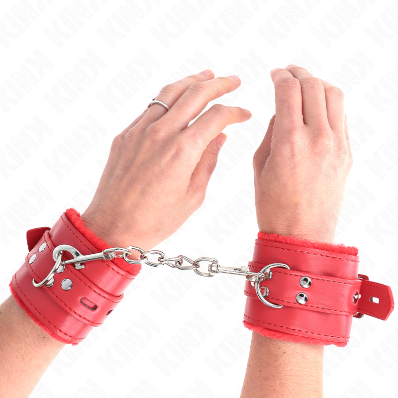 Kink - polsini imbottiti in pelliccia con fori quadri rosso e cintura rossa regolabile 17-29 cm x 6 cm