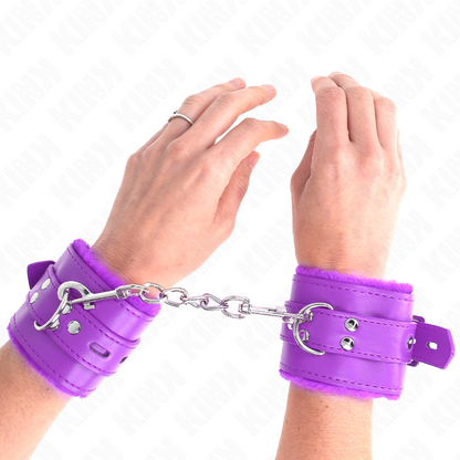 Kink - polsini imbottiti in pelliccia con fori quadri viola e cintura viola regolabile 17-29 cm x 6 cm