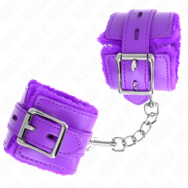 Kink - polsini imbottiti in pelliccia con fori quadri viola e cintura viola regolabile 17-29 cm x 6 cm