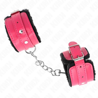 Kink - poggipolsi premium foderati in pelliccia neri con cintura rosa lampone regolabile 17-29 cm x 6 cm