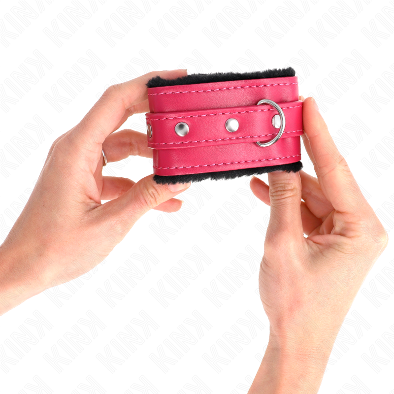Kink - poggipolsi premium foderati in pelliccia neri con cintura rosa lampone regolabile 17-29 cm x 6 cm