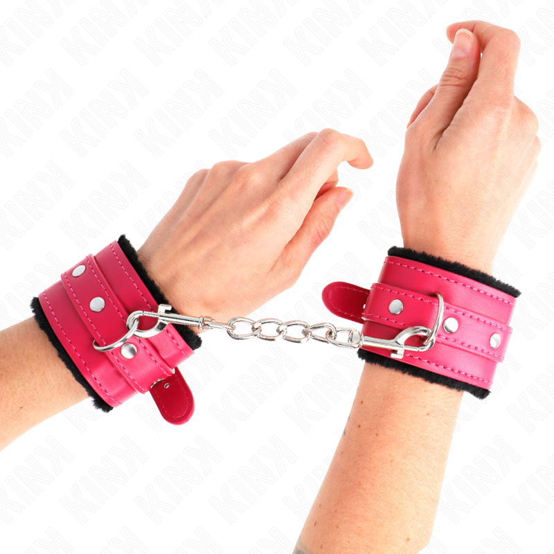 Kink - poggipolsi premium foderati in pelliccia neri con cintura rosa lampone regolabile 17-29 cm x 6 cm