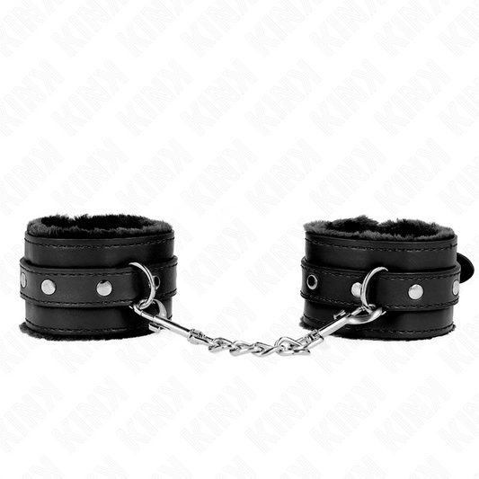 Kink - resistenza da polso premium foderata in pelliccia nera con cintura nera regolabile 17-29 cm x 6 cm