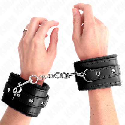 Kink - resistenza da polso premium foderata in pelliccia nera con cintura nera regolabile 17-29 cm x 6 cm