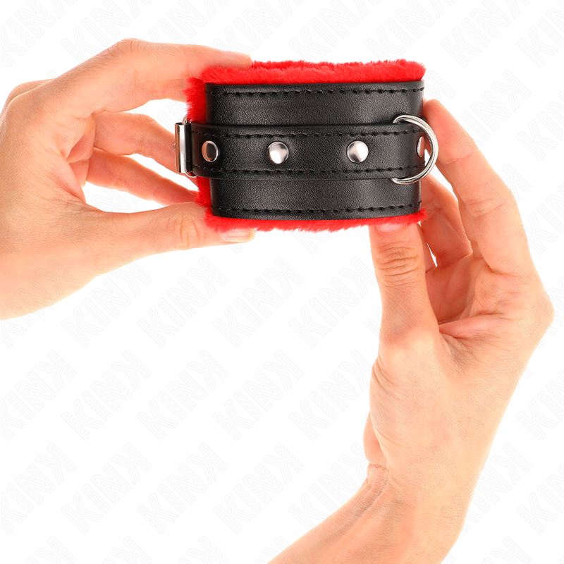 Kink - resistenza da polso premium foderata in pelliccia rosso con cintura nera regolabile 17-29 cm x 6 cm