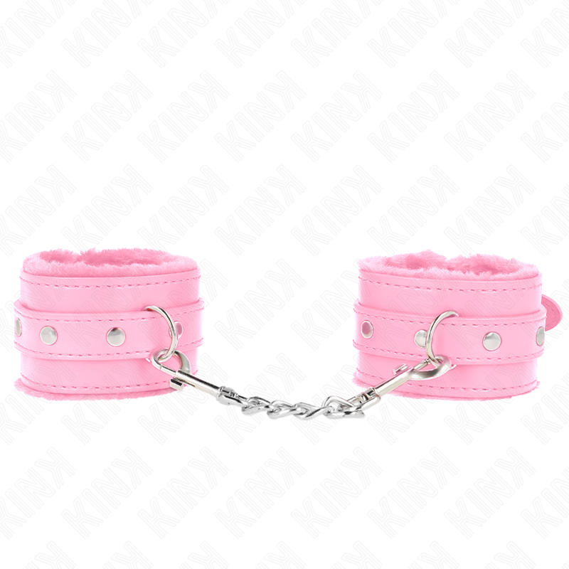 Kink - Menottes de poignet premium en fausse fourrure rose avec ceinture réglable rose 17-29 cm x 6 cm