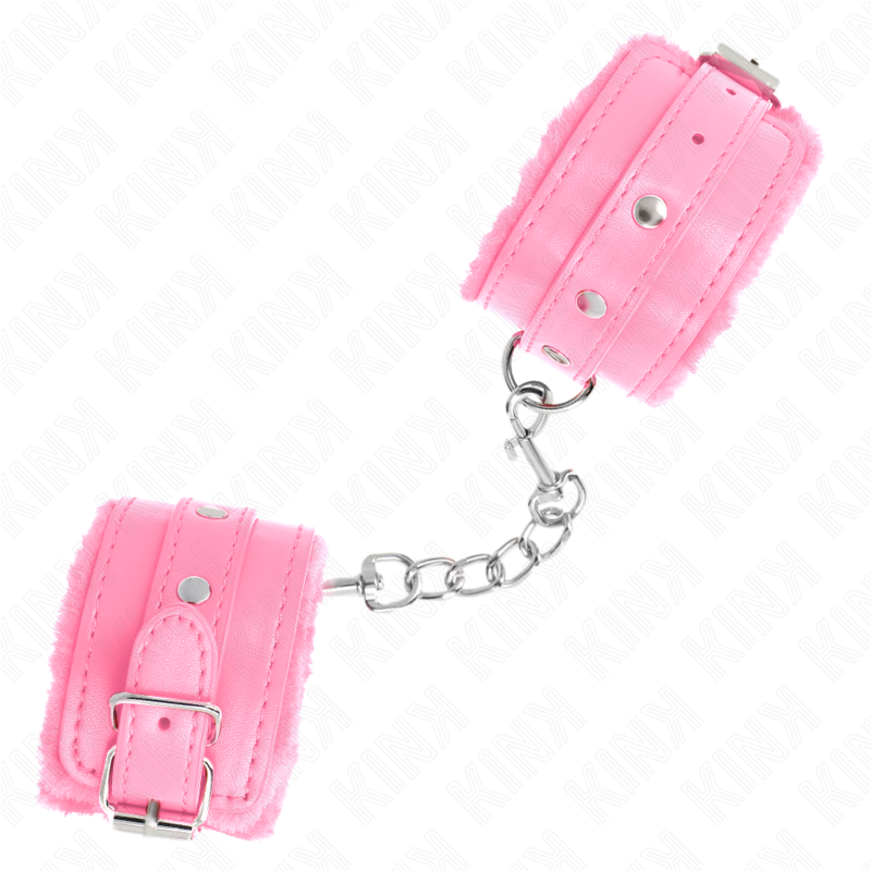 Kink - Menottes de poignet premium en fausse fourrure rose avec ceinture réglable rose 17-29 cm x 6 cm