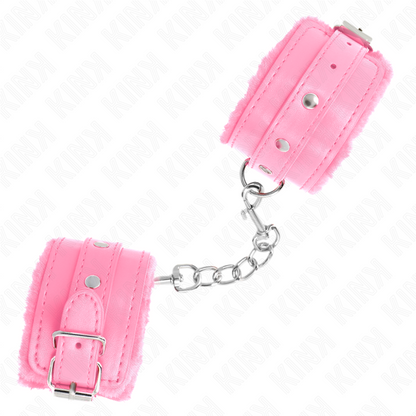 Kink - Menottes de poignet premium en fausse fourrure rose avec ceinture réglable rose 17-29 cm x 6 cm