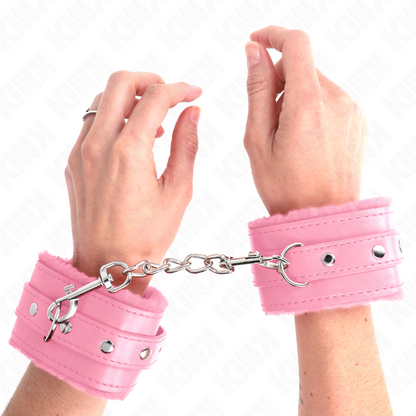 Kink - Menottes de poignet premium en fausse fourrure rose avec ceinture réglable rose 17-29 cm x 6 cm