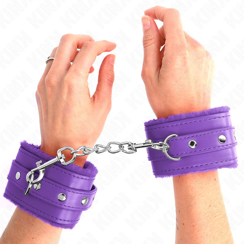 KINK - POGGIPOLSI PREMIUM REMBOURRÉS EN FOURRURE VIOLETTE AVEC CEINTURE VIOLETTE RÉGLABLE 17-29 CM X 6 CM