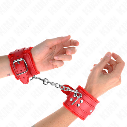 Kink - resistenza da polso imbottita in pelliccia rosso con cintura rossa regolabile 17-29 cm x 6 cm