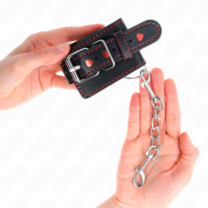 KINK - BRACELET DE FORCE NOIR AVEC INCRUSTATION CŒUR ROUGE RÉGLABLE 21-28 CM X 5,5 CM