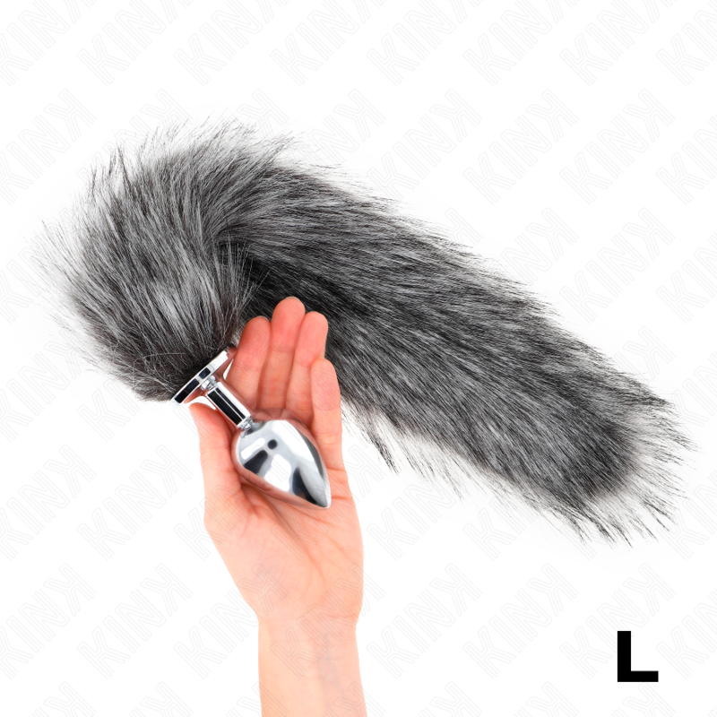 Kink - plug anale misura l 10 x 4 cm con coda sintetica 40 cm grigio
